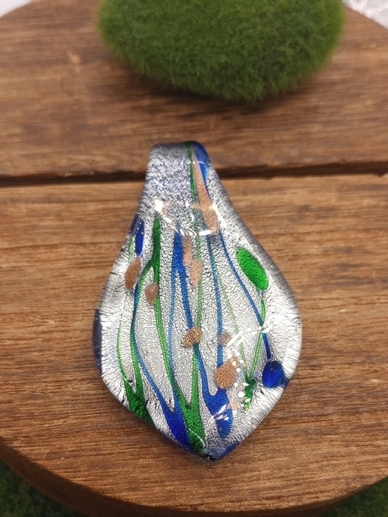 Jewelry - Handblown Glass Pendant with Blue, Green & Gold Accents P251